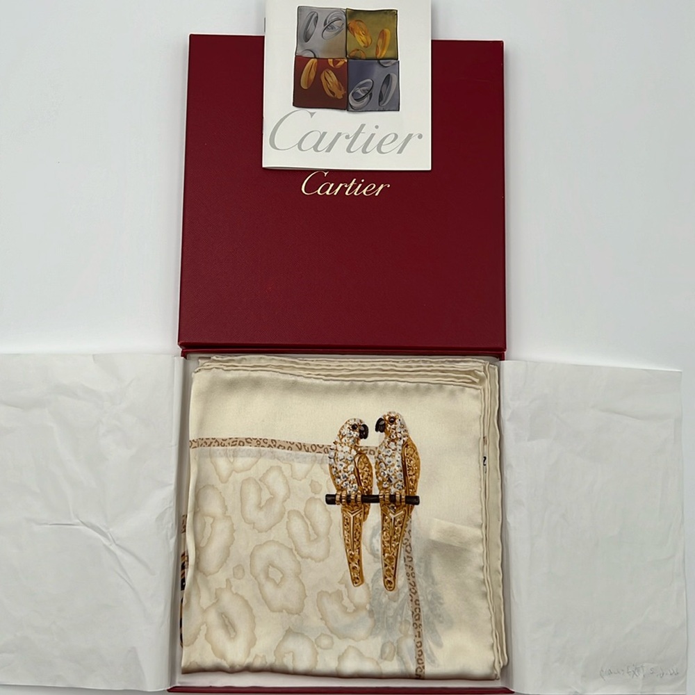 ❌SOLD❌ Cartier Cat Family Print Silk Scarf